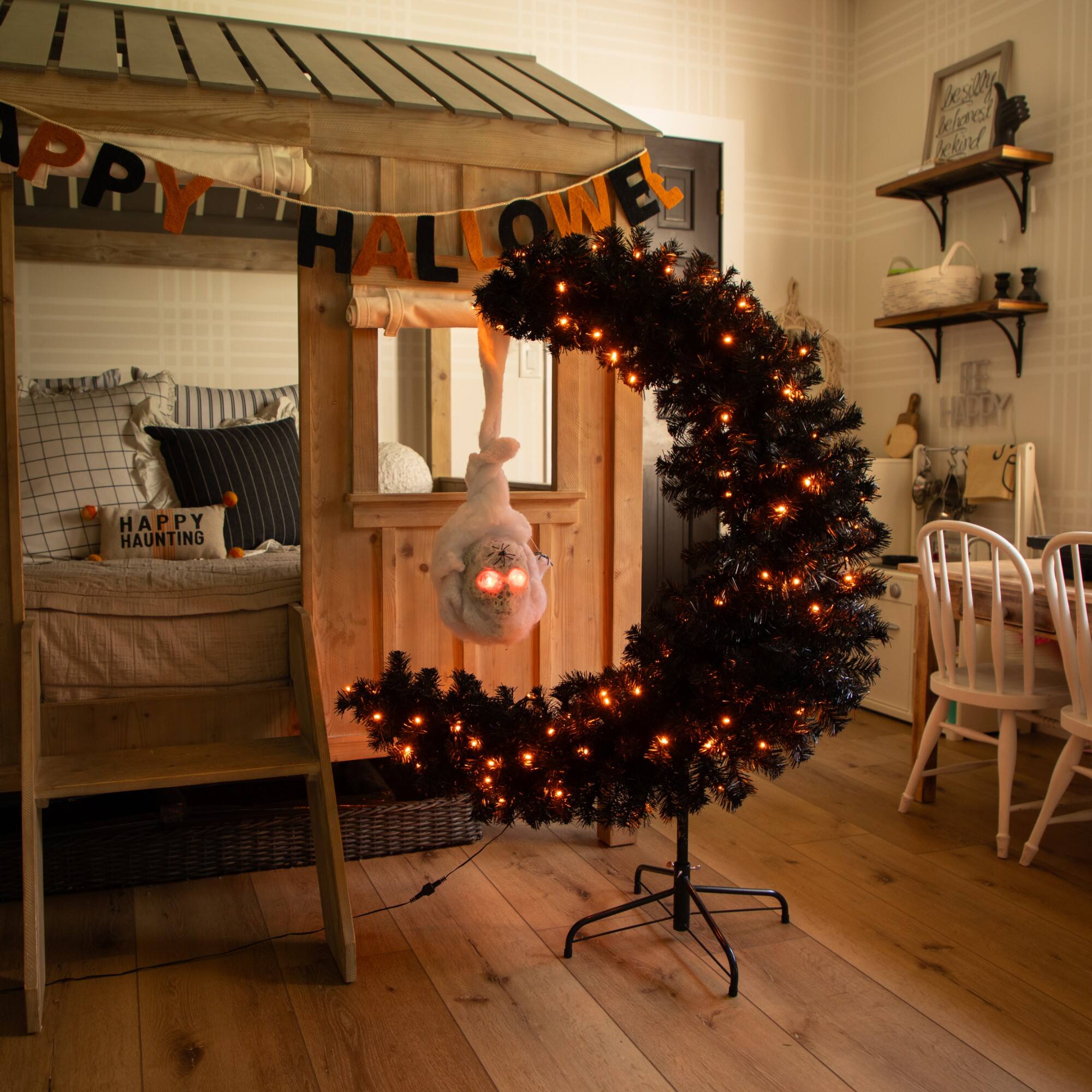 4ft. Pre-Lit Artificial Halloween Black Moon & Skull Tree with 250 Orange & Purple LED Lights